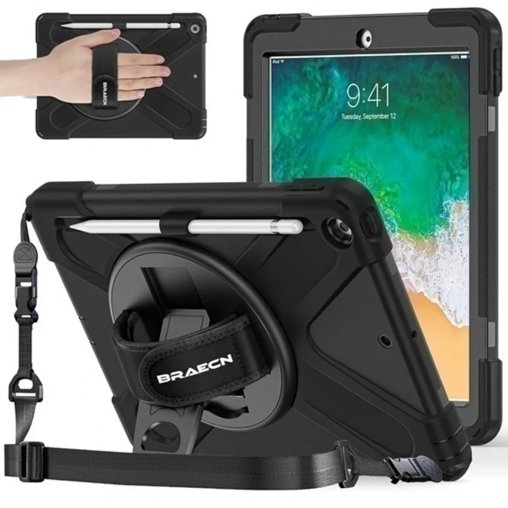 Drop & Shock Proof Black Case For Apple Tablet With‎ Strap NEW